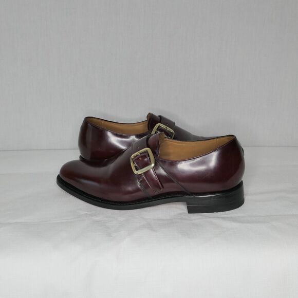 Herring Shoes UK Sz 7F US 8 Cardiff II Cherry Red Glossy Men's Strap Gold Buckle - Picture 10 of 12